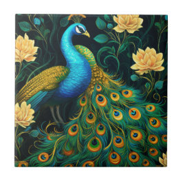 Peacock Colorful Blue Illustration Kakelplatta