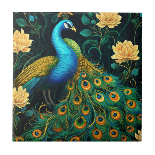 Peacock Colorful Blue Illustration Kakelplatta (Framsidan)