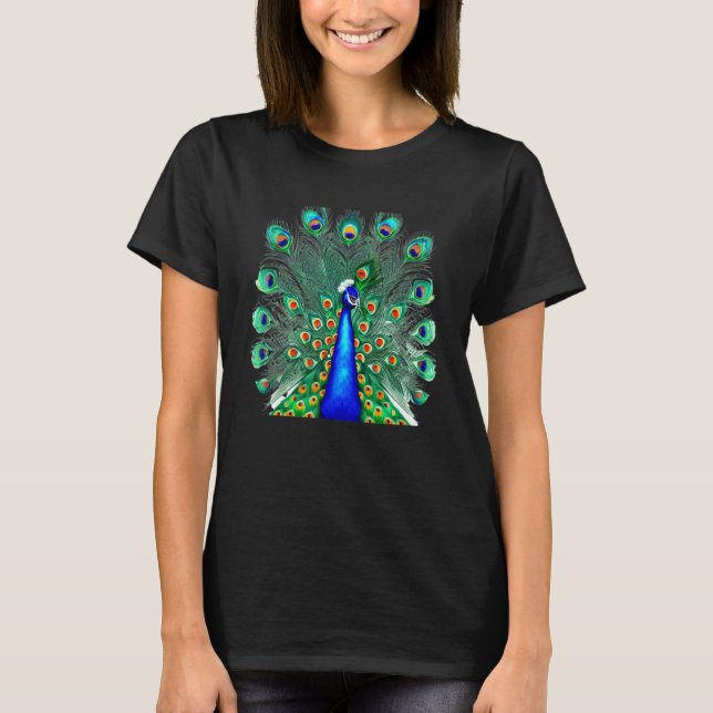 Peacock Colorful Feather Attire Beautiful Bird Ill T Shirt (Framsida)