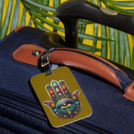 Peacock Colors Hamsa w/ Gold Third Eye Bagagebricka
