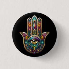 Peacock Colors Hamsa w/ Gold Third Eye Knapp