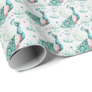 Peacock Cute Baby Pastel Watercolor Mönster Presentpapper