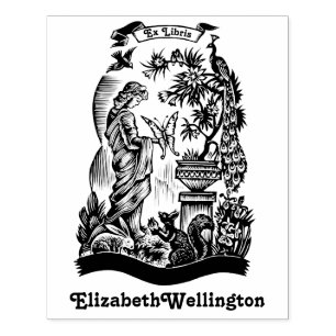 Peacock, Dam, Butterfly, kanin Ex Libris Bok Stämpel