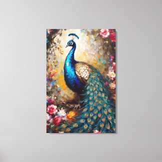 Peacock dekoration konst med vackra blommor canvastryck