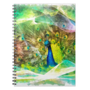 Peacock Digital Painting Anteckningsbok Med Spiral