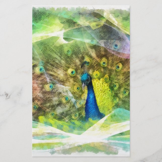 Peacock Digital Painting Brevpapper (Framsida)