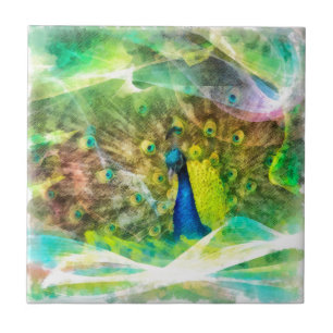 Peacock Digital Painting Kakelplatta