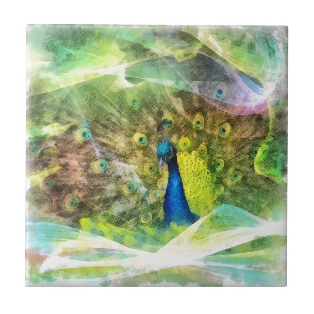 Peacock Digital Painting Kakelplatta (Framsidan)