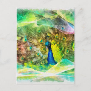 Peacock Digital Painting Vykort