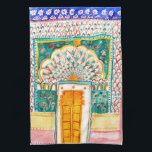 Peacock Door Rajasthan Watercolor Indien Kökshandduk<br><div class="desc">Vattenfärgning inspirerad av Indiens påklädda dörrar. Handmålad av mig för dig. Dansa ditt kök med den här coolan handduken. Gör en underbar hemmabio eller jubileumsgåva! Du kan anpassa den och även lägga till text. Kolla min affär efter mycket mer färg och mönster plus matchande saker!</div>