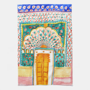 Peacock Door Rajasthan Watercolor Indien Kökshandduk