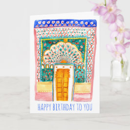 Peacock Door Watercolor Jaipur City Palace Kort