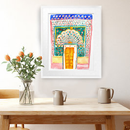 Peacock Door Watercolor Jaipur City Palace Rosa Poster
