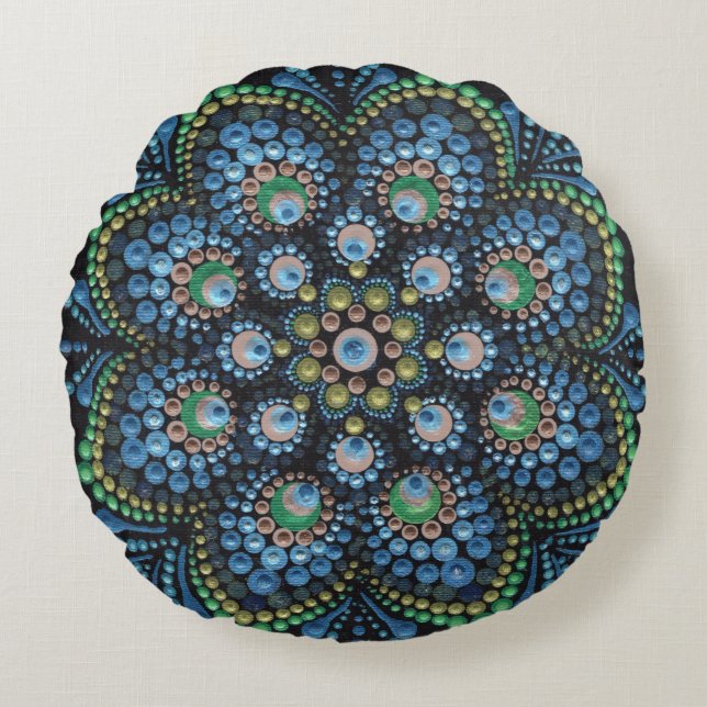 Peacock Dot Mandala Dekorativ kudde (Framsidan)