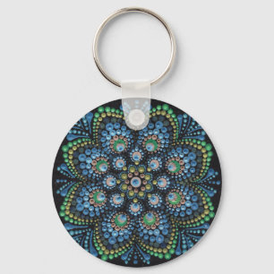 Peacock Dot Mandala Nyckelring