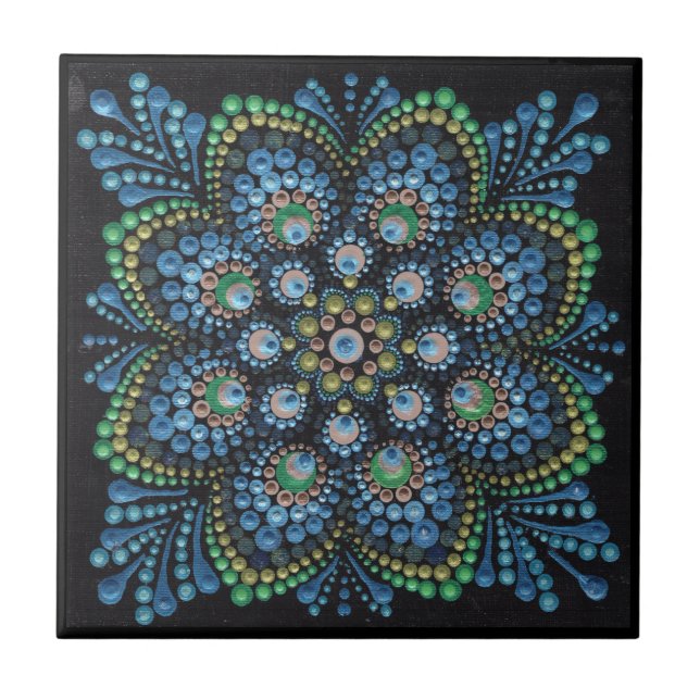 Peacock Dot Mandala Tile Kakelplatta (Framsidan)
