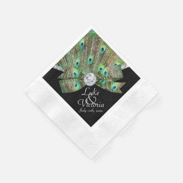 Peacock Elegance & Diamonds Bröllop Pappersservett (Hörn)