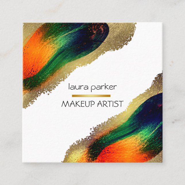 Peacock Elegant Abstrakt Guld Glitter Modern Busi Fyrkantigt Visitkort (Framsida)