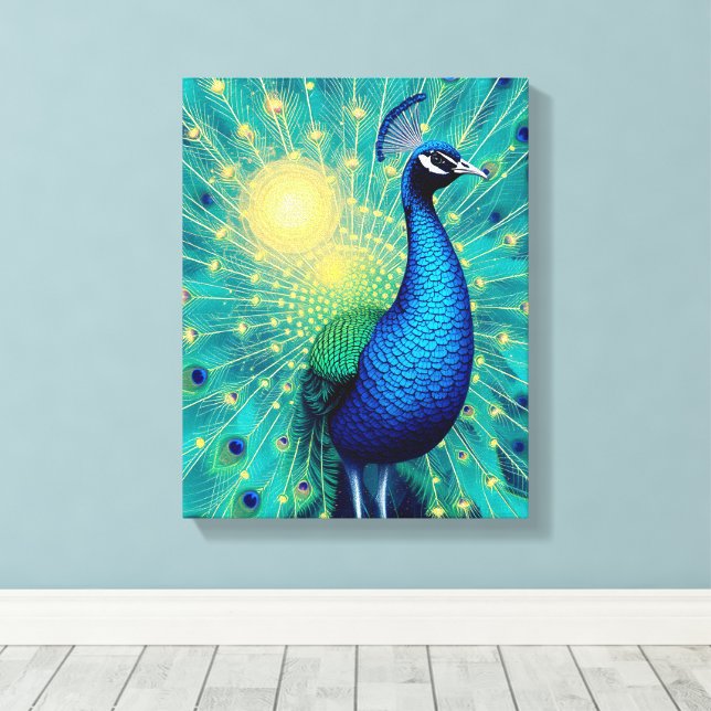 Peacock Energies in Bloom – Premium Wrapped Canvas (Insitu (trägolv))