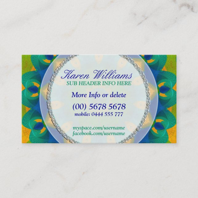 Peacock Energy New Age Holistic Affärskort Visitkort (Framsida)