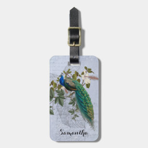 Peacock Ephemera Romantic Blue Vintage Botanicals Bagagebricka