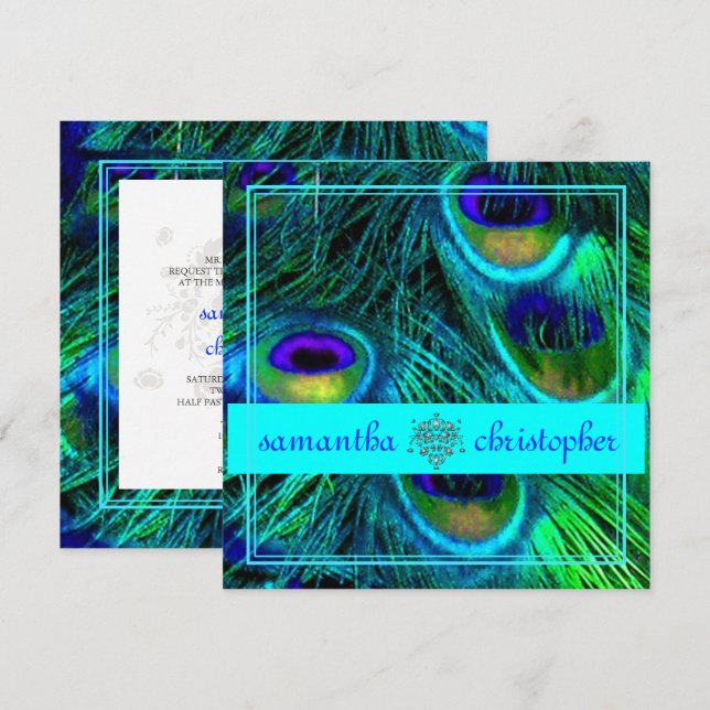 PEACOCK FEADER/AQUA/TURQUOISE SE BESKRIVNING INBJUDNINGAR (Fram/baksida)