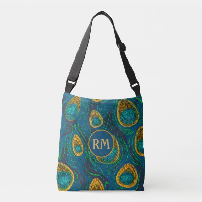 Peacock Feather Abstrakt Monogram Axelväska (Framsida)