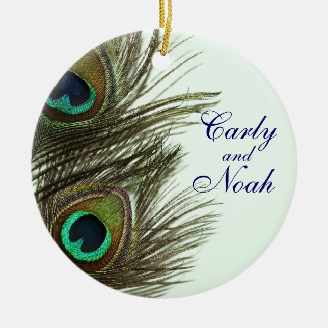 Peacock Feather Anpassade Bröllop Ornament (Framsidan)
