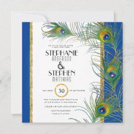 Peacock Feather Art Deco Nouveau Modern Typografi Inbjudningar