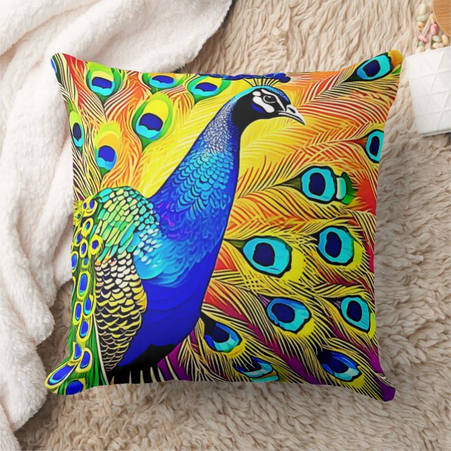 Peacock Feather Art Kudde (Filt)