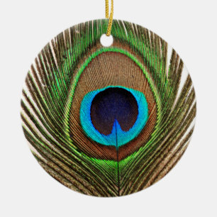 Peacock Feather Bird Natur Vacker färgstark Julgransprydnad Keramik