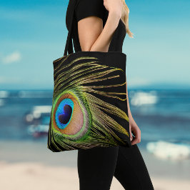 Peacock Feather Black Tote Bag Tygkasse