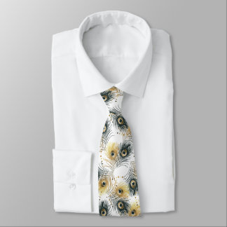 Peacock Feather Black White Guld Manar Necktie Slips