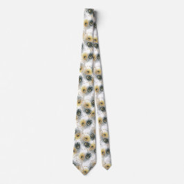 Peacock Feather Black White Guld Manar Necktie Slips