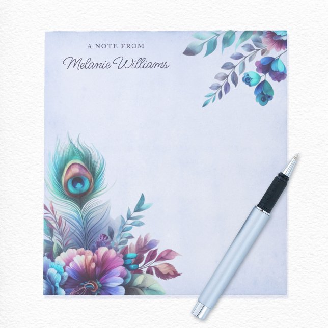 Peacock Feather Blommigt Watercolor Personlig Anteckningsblock (Skapare uppladdad)
