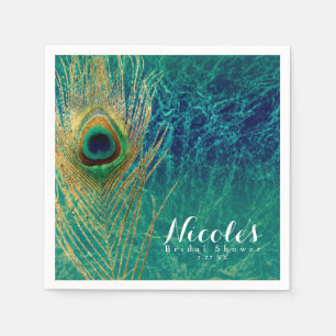 Peacock Feather Blue Teal Guld Exotic Anpassningsb Pappersservett