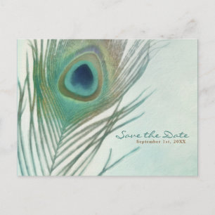 Peacock Feather Boho Chic Watercolor Spara datum Meddelande Vykort