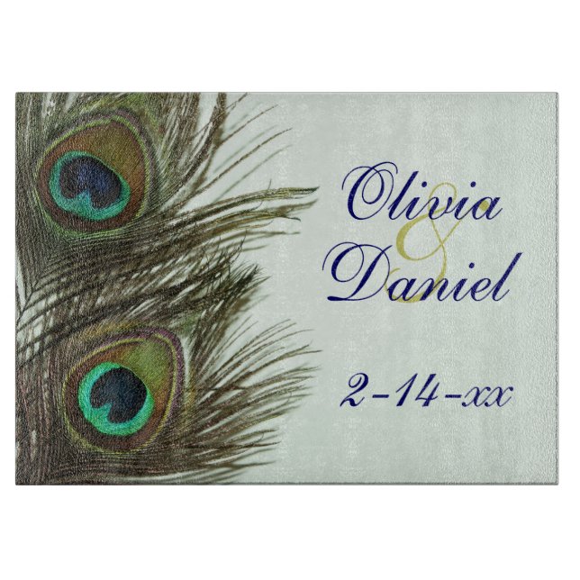 Peacock Feather Bride and Groom Caking Board (Framsidan)
