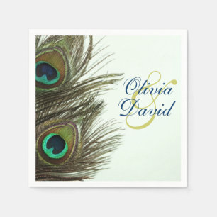 Peacock Feather Bride och Groom Bröllop Napkins Pappersservett