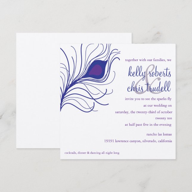 Peacock Feather Bröllop Inbjudningar (Fram/baksida)