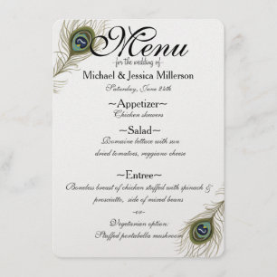 Peacock Feather Bröllop Menu Meny
