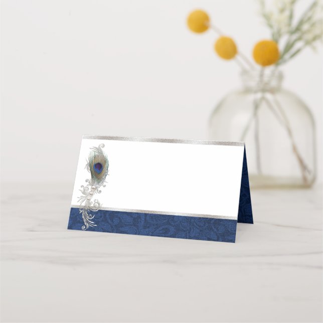 Peacock Feather Bröllop-monteringskort Placeringskort (Framsida)