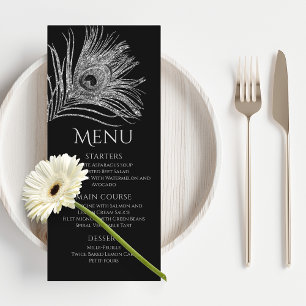 Peacock Feather Chic Glitter Silver Bat mitzvah Meny