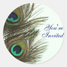 Peacock Feather Du är inbjudna kuvertstickers Runt Klistermärke
