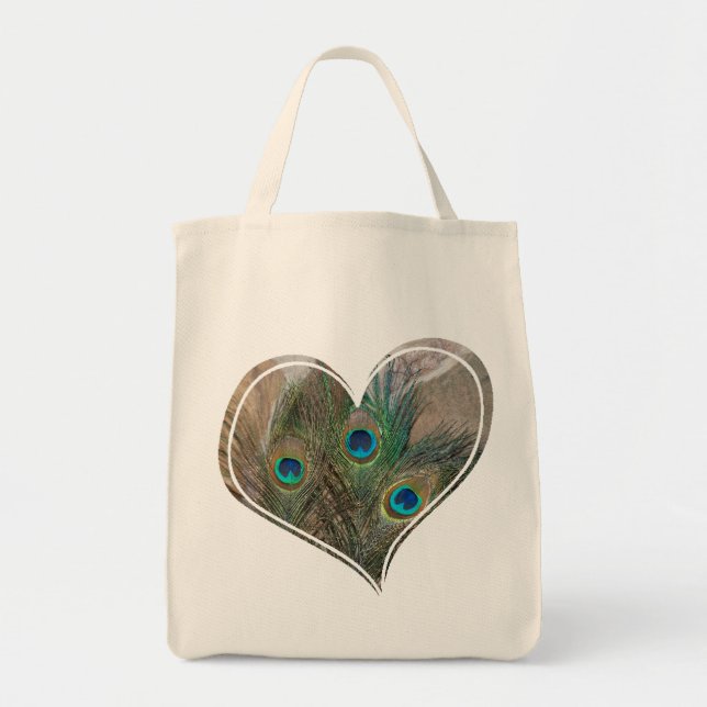 Peacock Feather Dubbla Heart Bag Tygkasse (Framsidan)