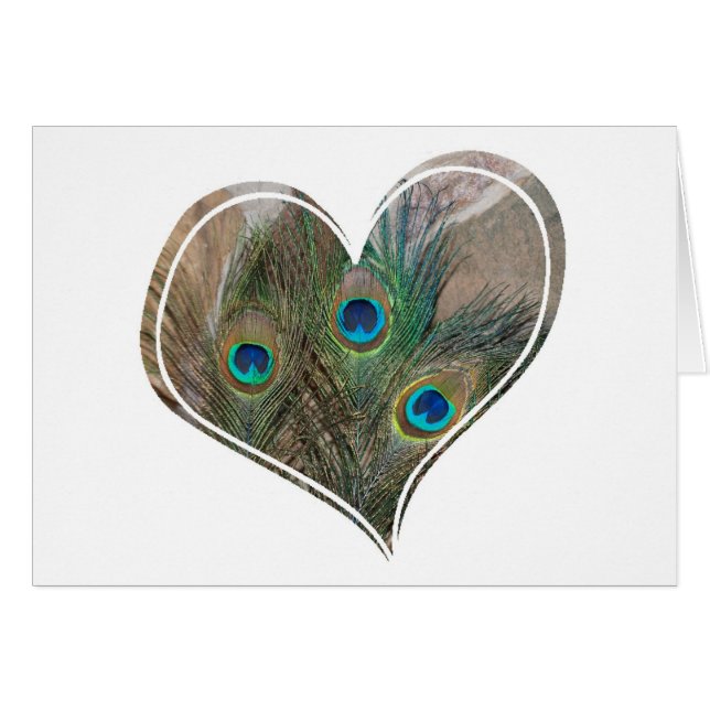 Peacock Feather Dubbla Heart Hälsningskort (Framsidan Horizontal)