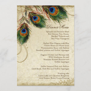 Peacock Feather Elegant Classic Navy Dinner Menu Meny