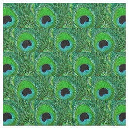 Peacock Feather Fabric - Grönt Aqua Blue Black Tyg