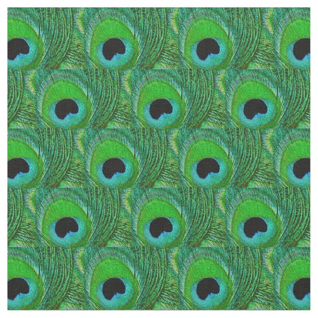 Peacock Feather Fabric - Grönt Aqua Blue Black Tyg (Närbild)