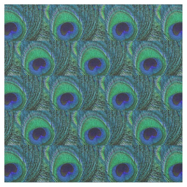 Peacock Feather Fabric - Grönt, kalk, blått, marin Tyg (Närbild)